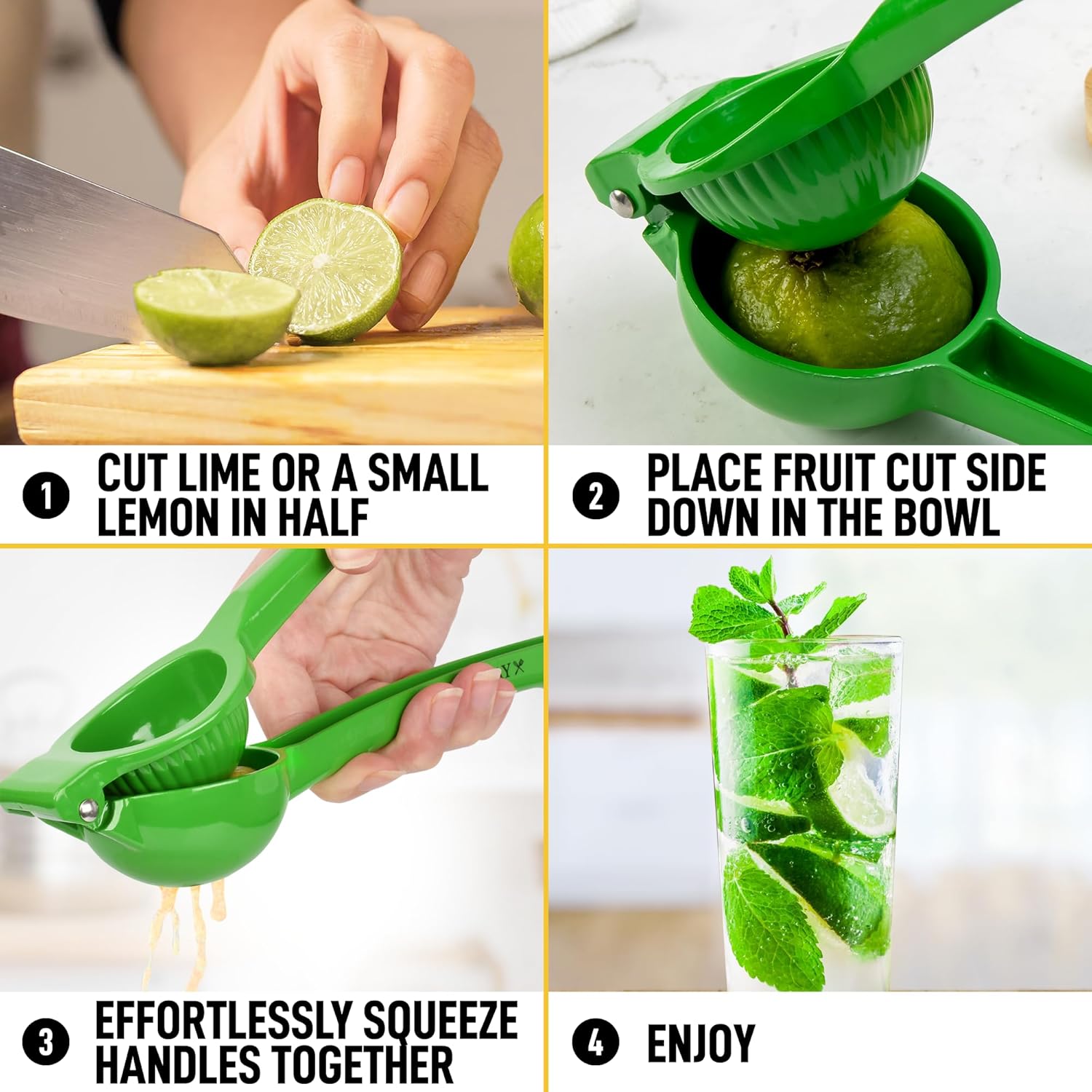 Zulay Metal Lime Squeezer - Heavy-Duty Citrus Juicer for Maximum Juice Extraction - Ergonomic Green Design
