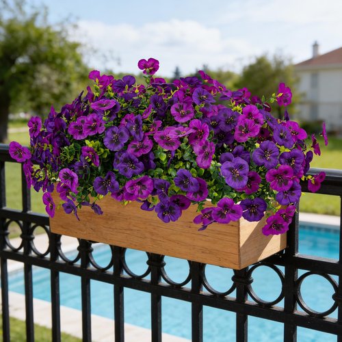 StyleNest 12 Piece Outdoor Artificial Flowers Fake Pansies -Two-Tone Faux Flowers per Stem, UV Resistant for Indoor Outdoor Porch Garden Planters Patio Window Box Home Decor(Purplish Red)
