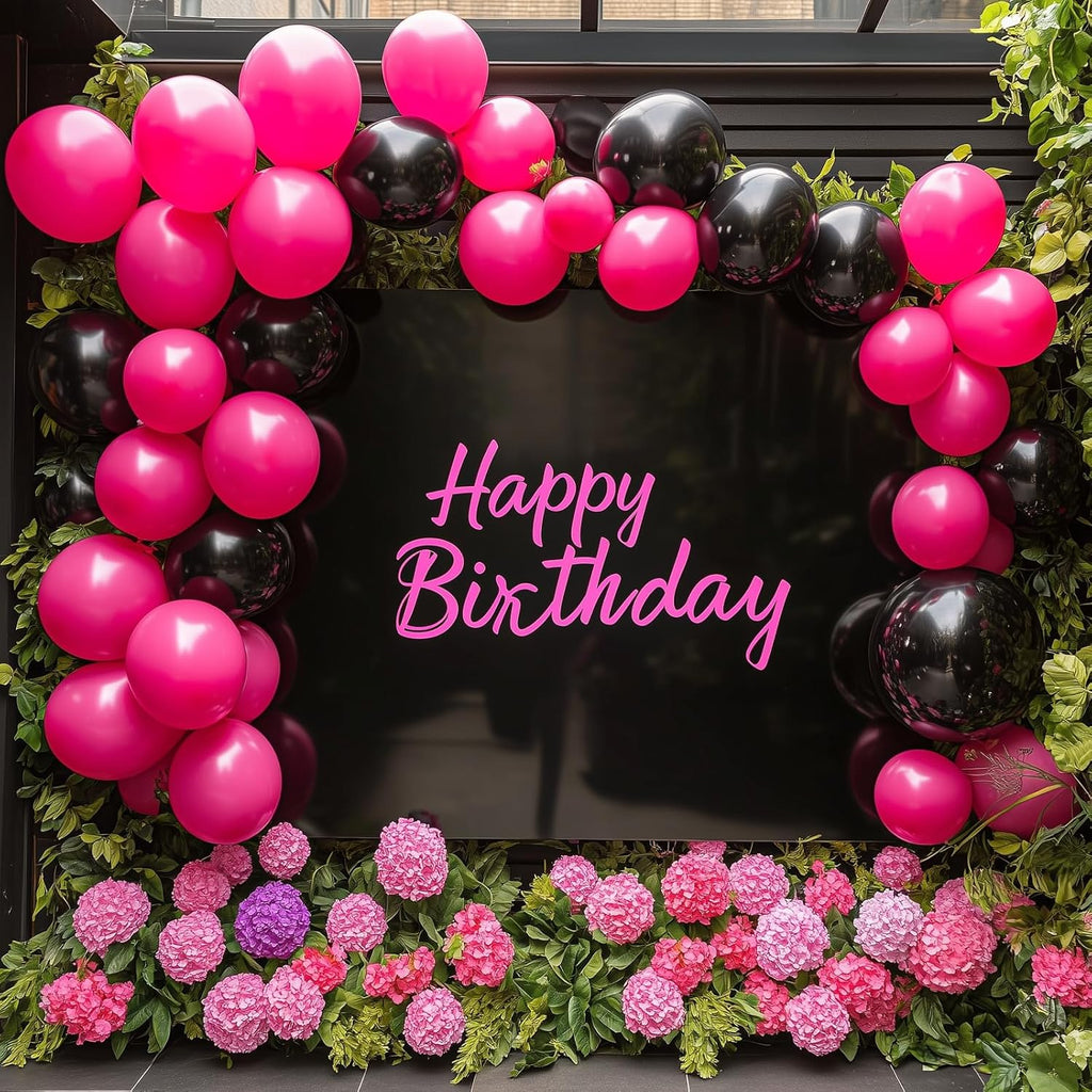 RUBFAC Hot Pink Balloon Arch Kit - 129pcs Latex Balloons in Various Sizes for Birthday & Wedding Decor