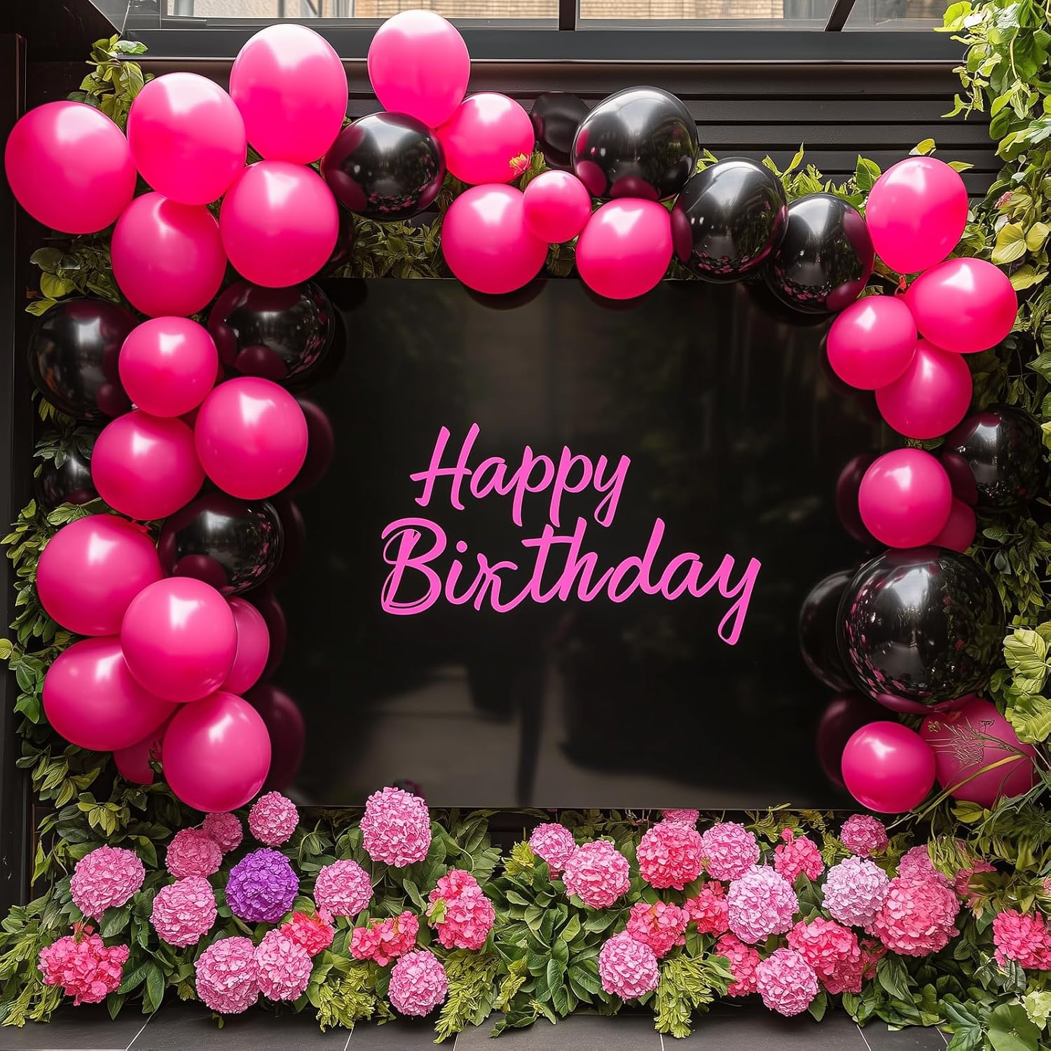RUBFAC Hot Pink Balloon Arch Kit - 129pcs Latex Balloons in Various Sizes for Birthday & Wedding Decor