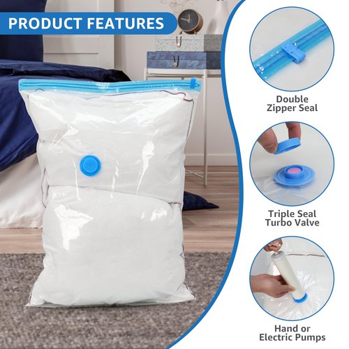 8 Jumbo Vacuum Storage Bags, Space Saver Bags, Vacuum Seal Bags with Hand Pump for Comforters, Blankets, Bedding, Pillows and Clothes
