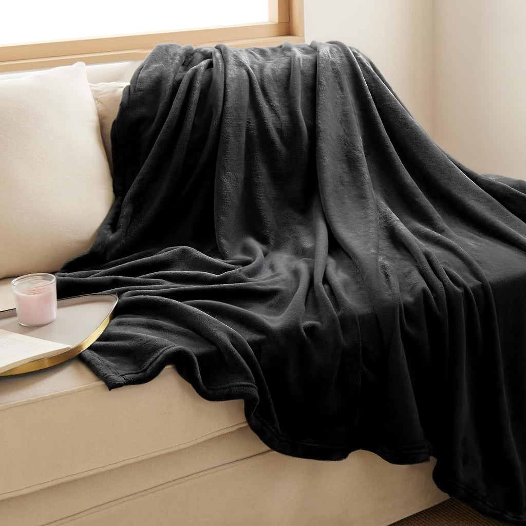 Bedsure GentleSoft Fleece Throw Blanket - XL 300GSM Plush & Cozy Black Blanket for Bed, Sofa, Travel | 50x70 Inches
