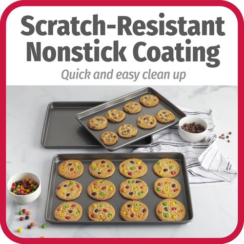GoodCook Nonstick Baking Sheet Set - 3-Piece Carbon Steel Cookie Sheet Bakeware in Gray