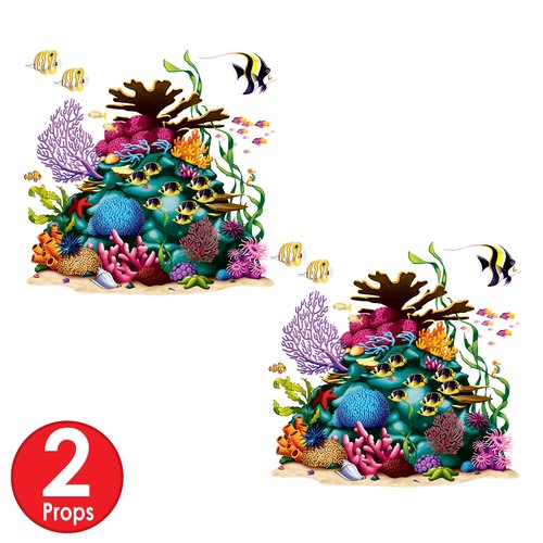 Beistle Coral Reef Wall Decoration Props – 2 Undersea Ocean Scene Photo Backdrop Kits, Tropical Luau Party Background, Thin Plastic Wall Display Sheets Left Right Design Set, 5 Ft 3 In X 5 Ft 3 In