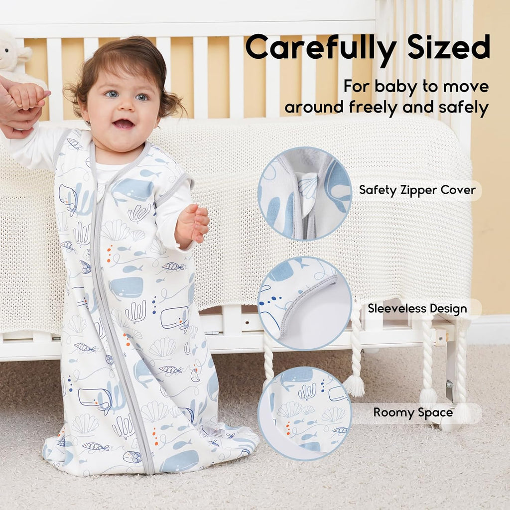 Yoofoss Baby Sleep Sack - 0.5 Tog Wearable Blanket for Infants | 3-Pack Organic Cotton, 0-6 Months