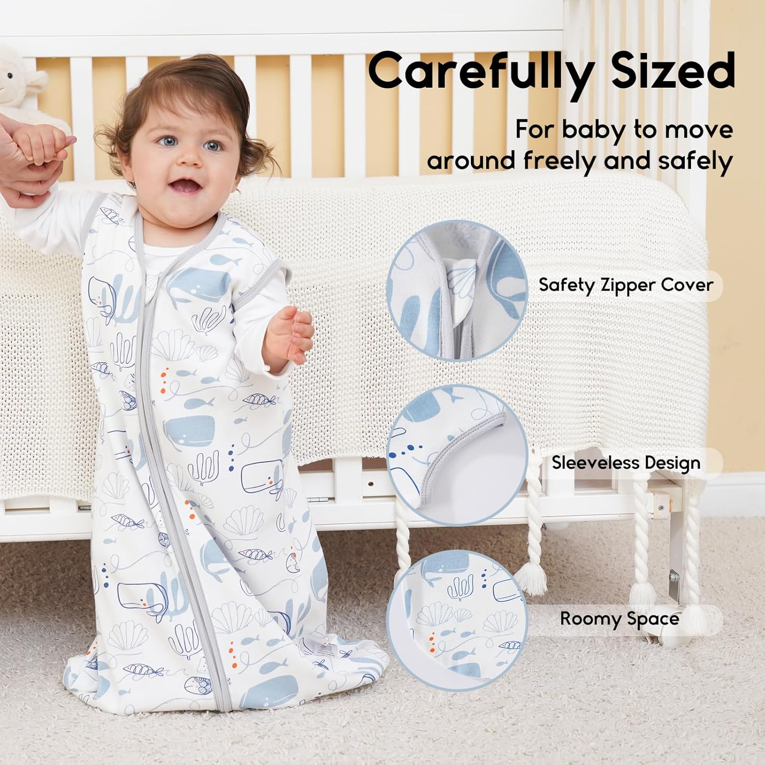 Yoofoss Baby Sleep Sack - 0.5 Tog Wearable Blanket for Infants | 3-Pack Organic Cotton, 0-6 Months