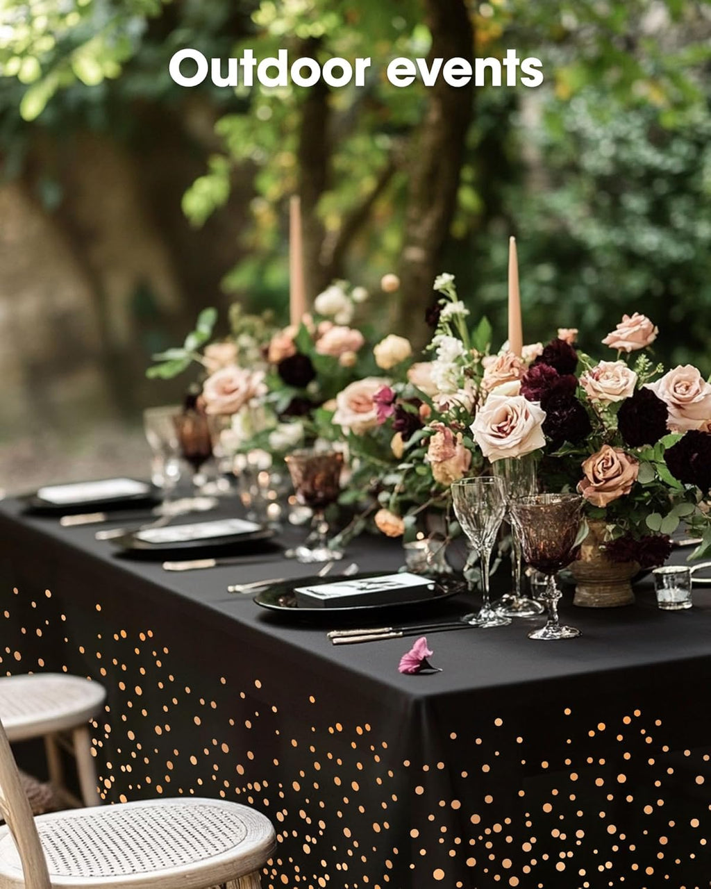 Pureegg Disposable Plastic Tablecloths - Sturdy Leakproof Rectangle Covers | 54 x 108 Inch | Black & Rose Gold - Perfect for Graduation 2026
