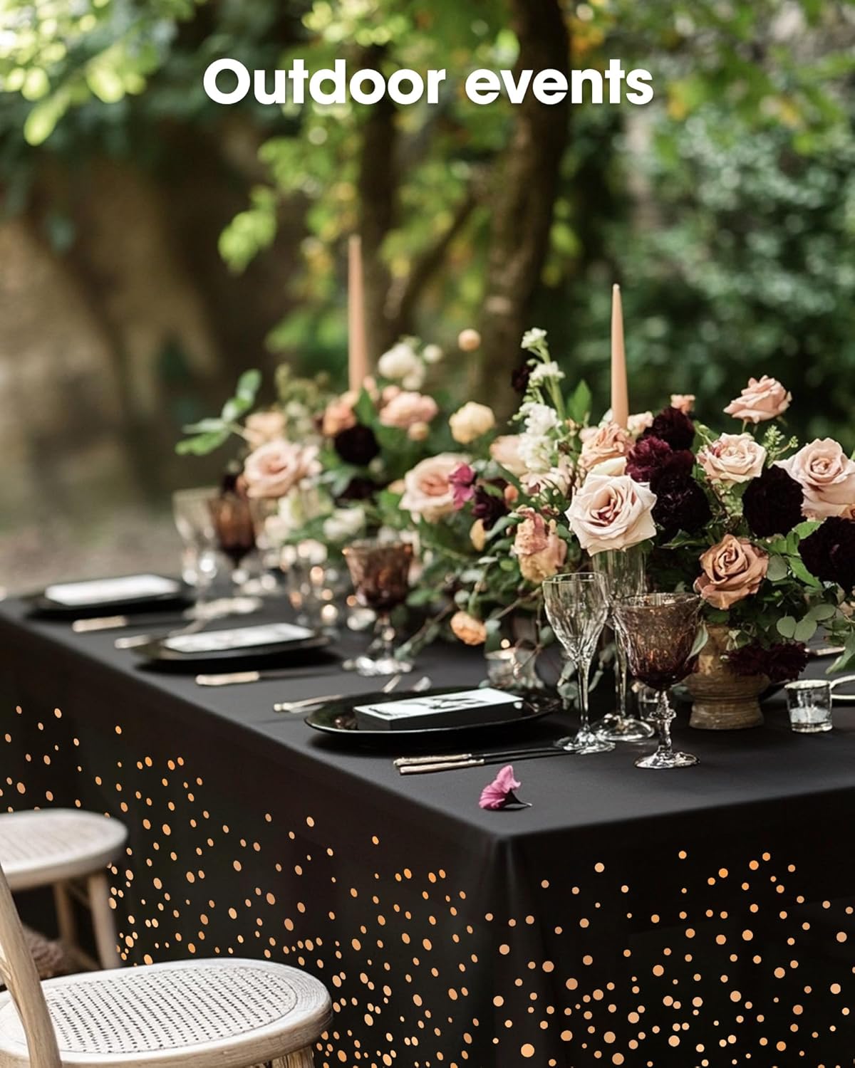 Pureegg Disposable Plastic Tablecloths - Sturdy Leakproof Rectangle Covers | 54 x 108 Inch | Black & Rose Gold - Perfect for Graduation 2026
