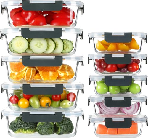 BAYZZ Glass Meal Prep Containers - 10 Pack Airtight Food Storage with Lids | Oven, Microwave & Dishwasher Safe