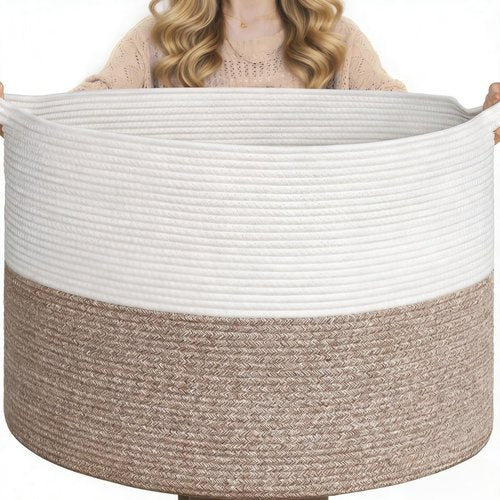 Goodpick Blanket Basket Living Room, 19.7"x19.7"x12.6" Cotton Rope Toy Basket for Blankets, Woven Baskets for Storage, Toy Storage