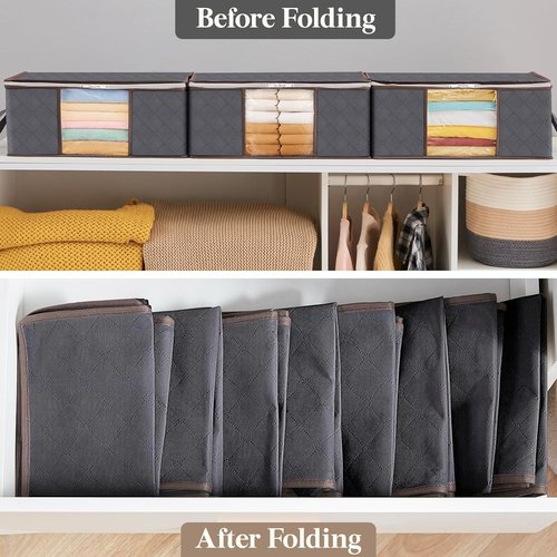 Lifewit 35L Clothes Storage Bins - 8 Pack Foldable Bags with Lids & Clear Windows | Ideal for Organizing Clothing & Bedding