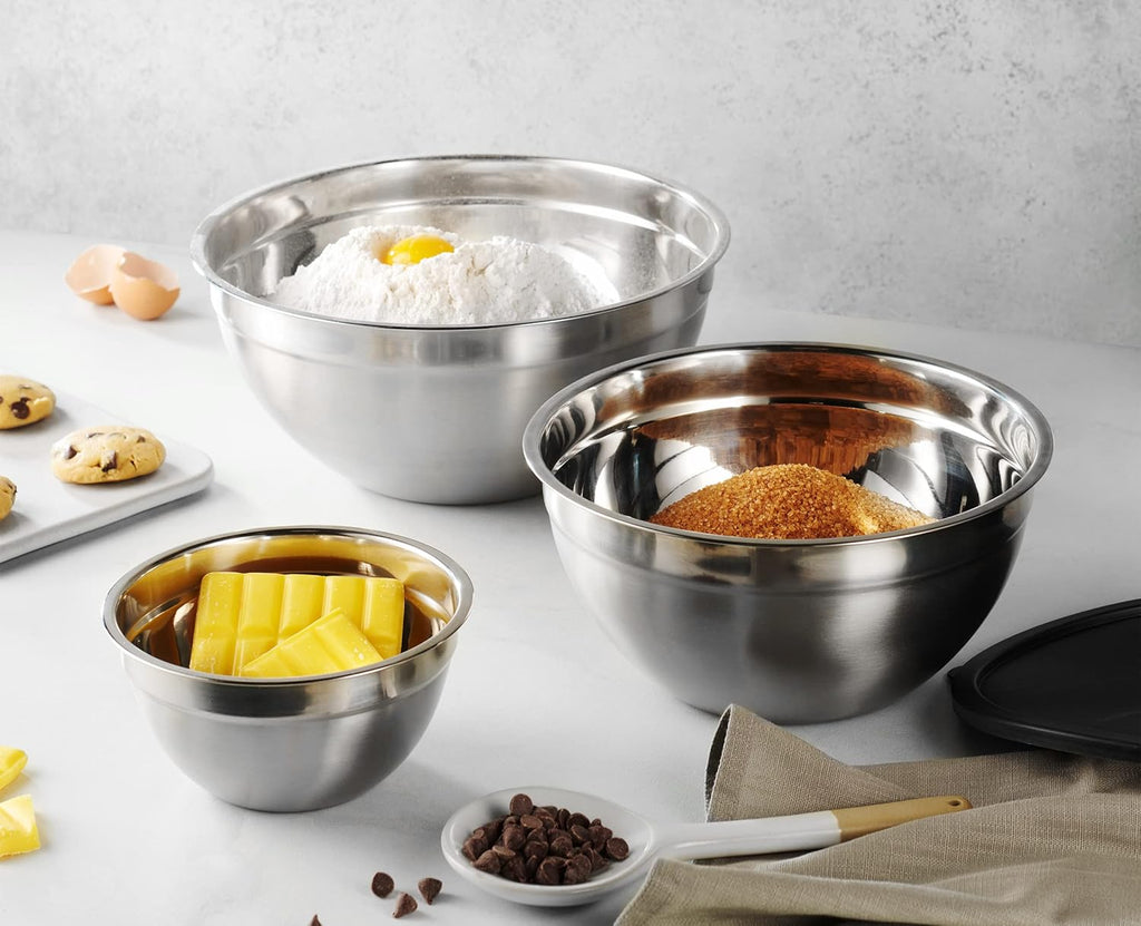 Table Concept Stainless Steel Mixing Bowls - Airtight Lids for Space-Saving Storage | Ideal for Cooking & Baking
