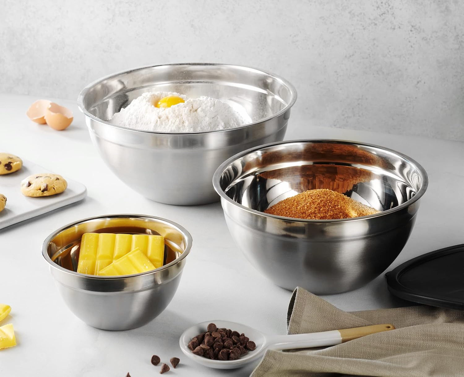 Table Concept Stainless Steel Mixing Bowls - Airtight Lids for Space-Saving Storage | Ideal for Cooking & Baking