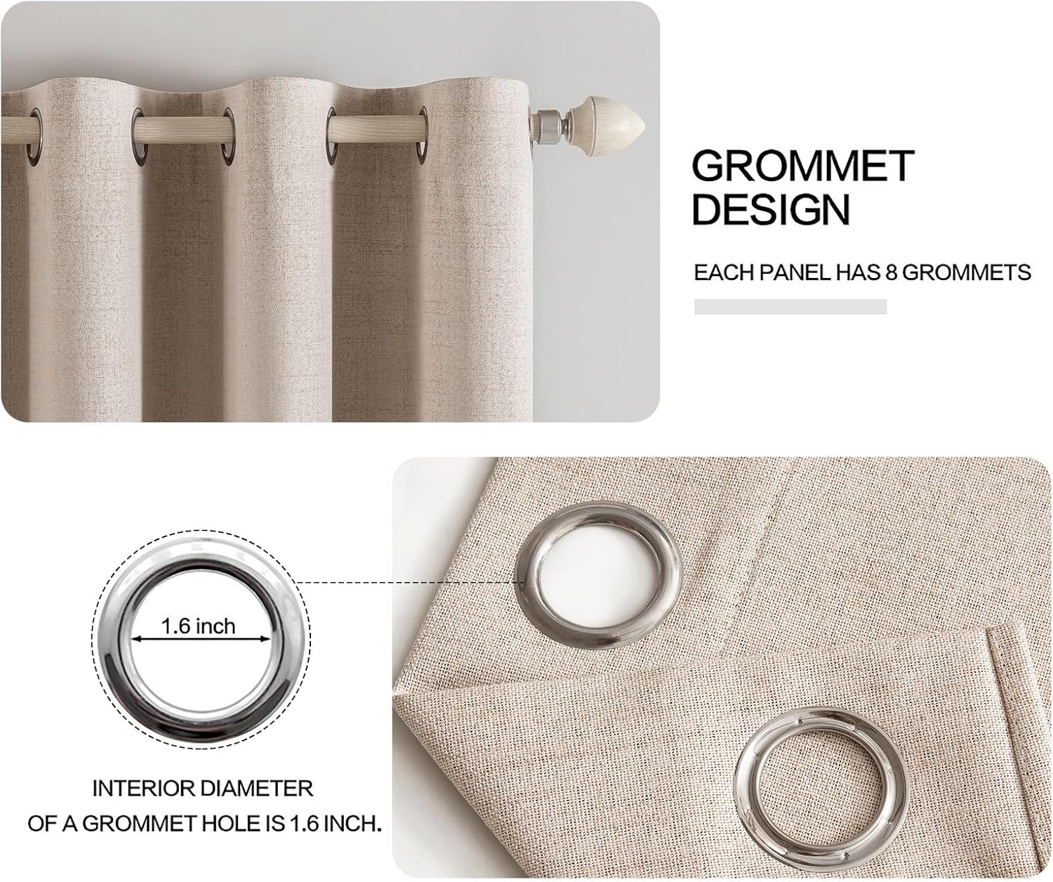 MIULEE 100% Blackout Linen Textured Curtains - Thermal Insulated Natural Beige | 52 x 120 Inch (2 Panels)