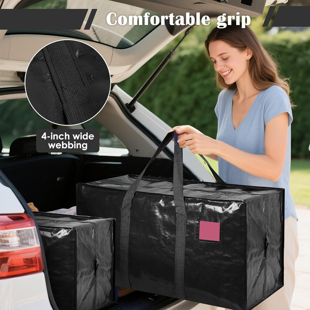 Skiennix 6 Pack Moving Bags - Extra Large 93L Heavy Duty Waterproof Storage Totes | Black