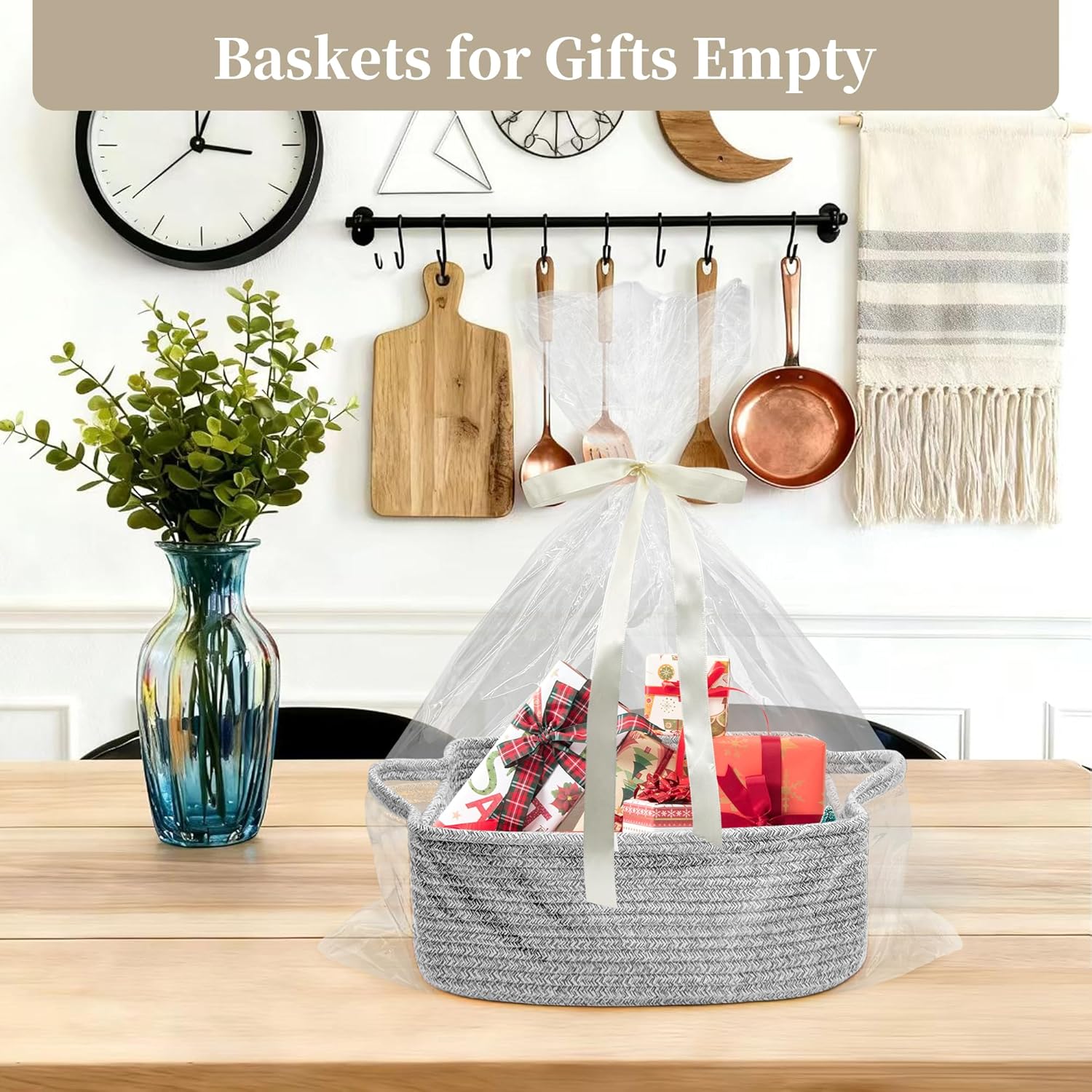 Skiennix Empty Gift Basket for Kids - Stylish Grey Woven Storage Basket | 13 x 10 x 5 Inches