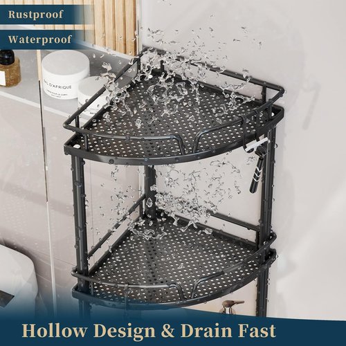 Consumest Corner Shower Caddy Stand - 3-Tier Organizer with Soap Holder & Adjustable Feet | Black