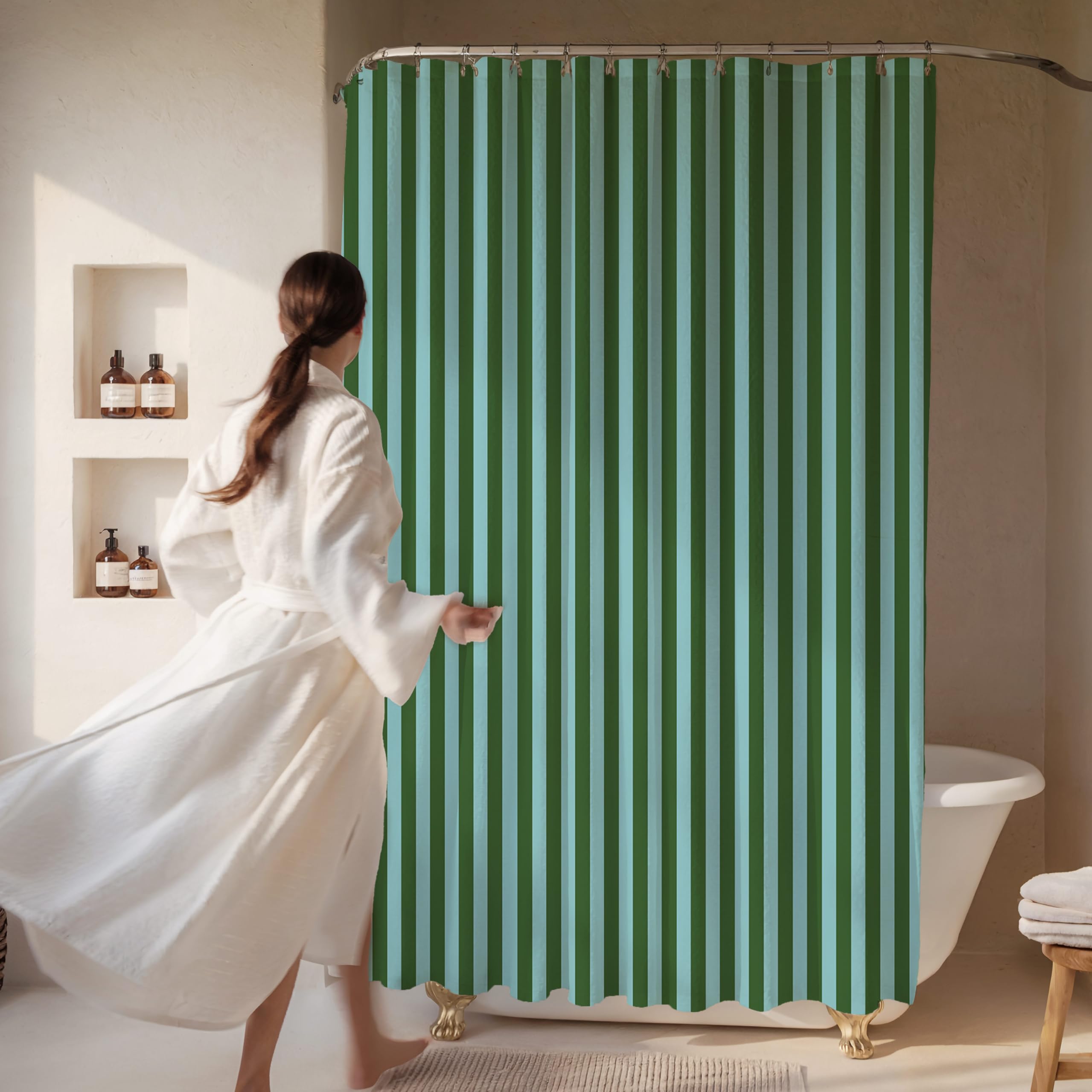 Worthwhile Goods Striped Shower Curtain - Green and Teal Stripes - Modern Coloruful Home Decor - Fabric Shower Curtain for Any Bathroom - 72x72 Inches (Green/Teal Stripes)