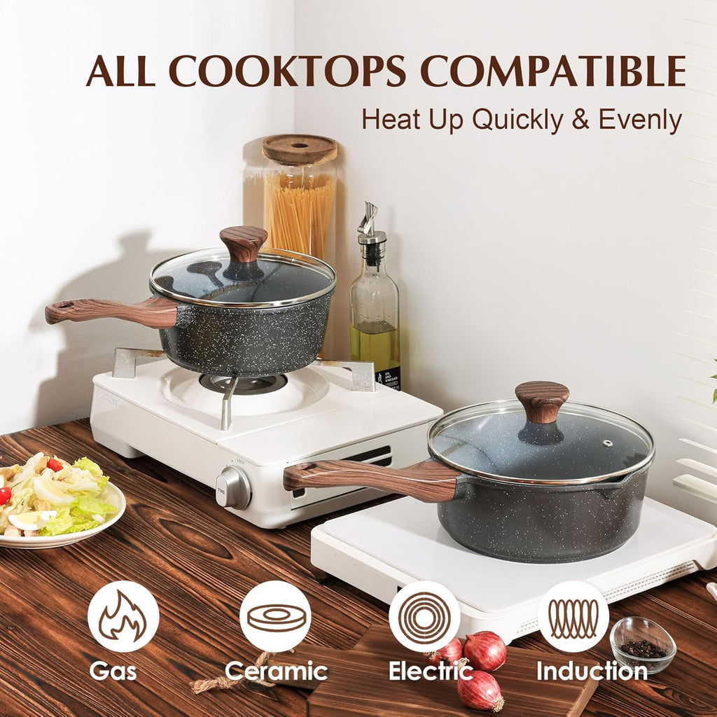 SENSARTE Nonstick Saucepan - 2.0 Quart Small Pot with Swiss Granite Coating & Stay-Cool Handle