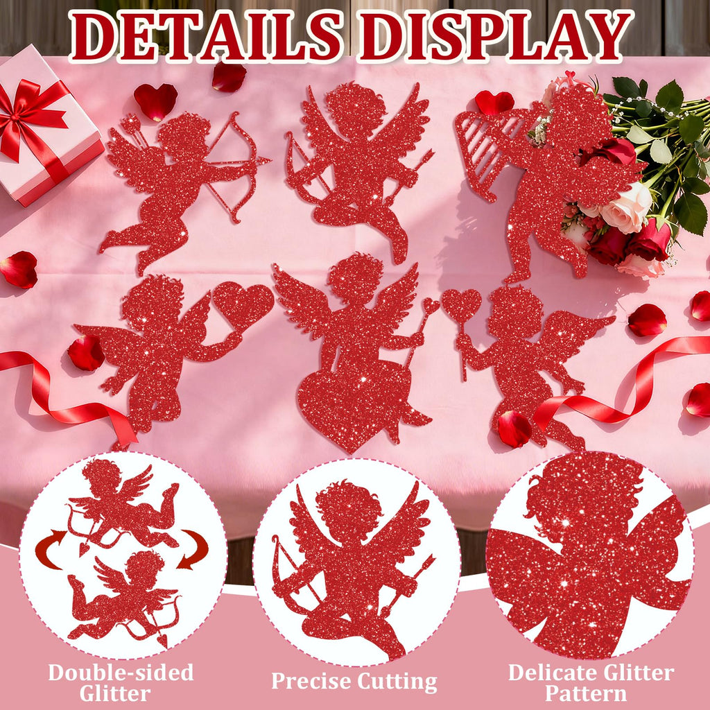 12Pcs Large Valentine's Day Cutouts Glitter Cupid Paper Cutout Giant Cupid Shaped Bulletin Board Decorations for DIY Craft Art School Home Party Favor