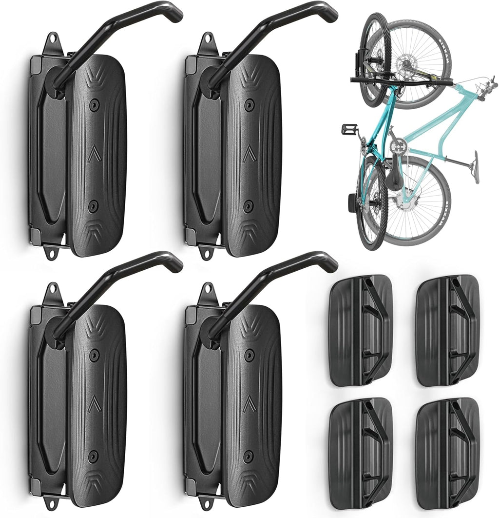 monTEK Swivel Bike Wall Mount - Space-Saving Vertical Bike Rack for Garage | Holds Up to 66lbs, Easy Install, 4 Pack