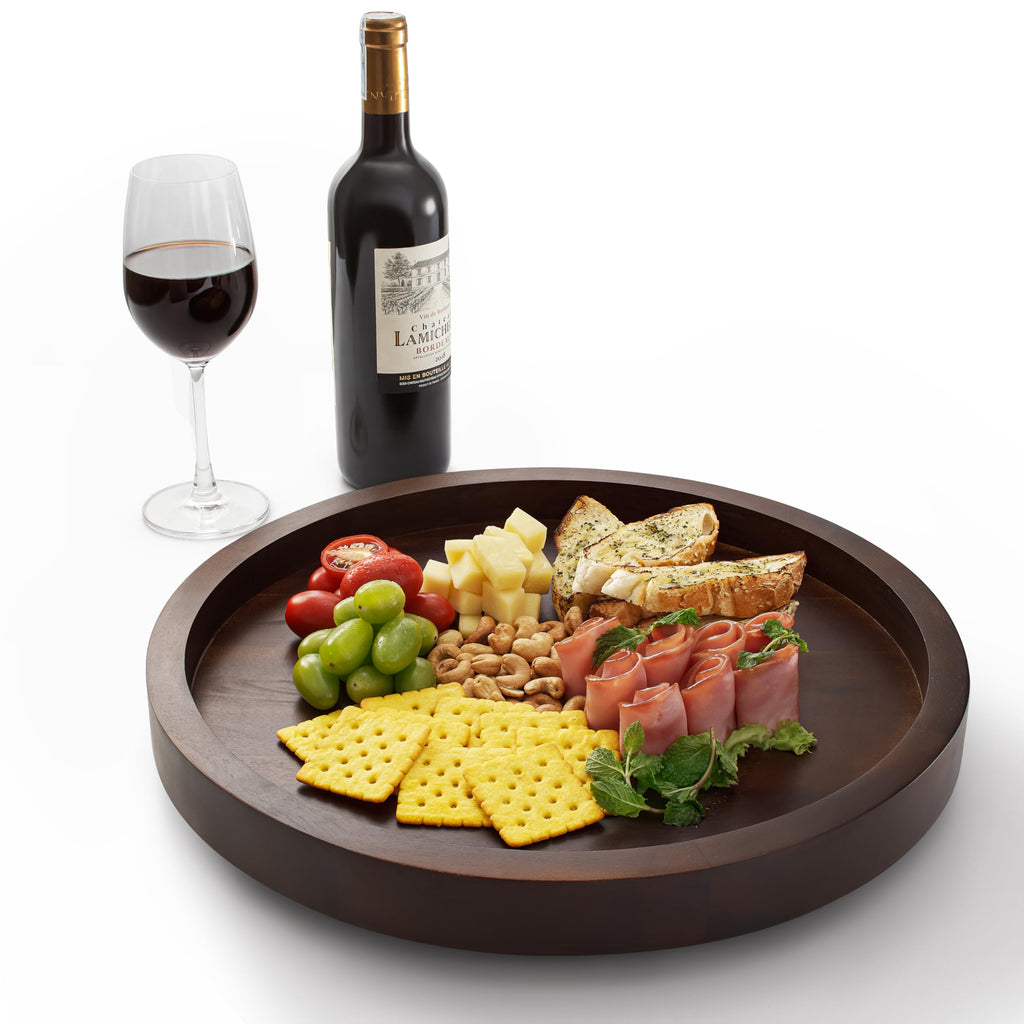TIDITA 16" Acacia Lazy Susan Turntable for Table - Wooden Charcuterie Boards Cheese Board - Extra Large Lazy Susan Organizer - Kitchen Turntable for Cabinet, Pantry (16 Inch, Walnut)