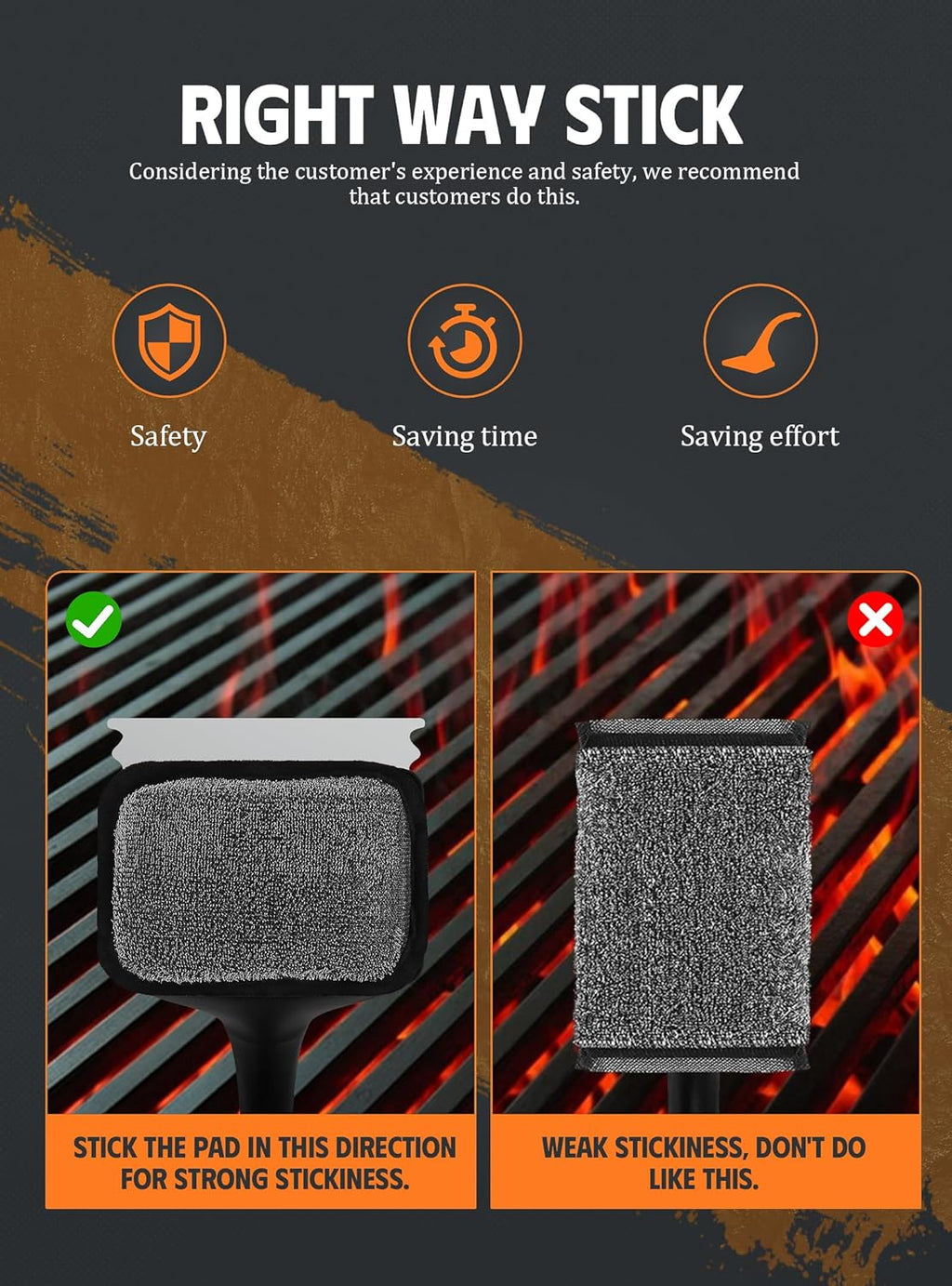 MEKER Grill Brush Replacement Pads - Ultra Safe Cleaning for Your Grill | 4-Pack