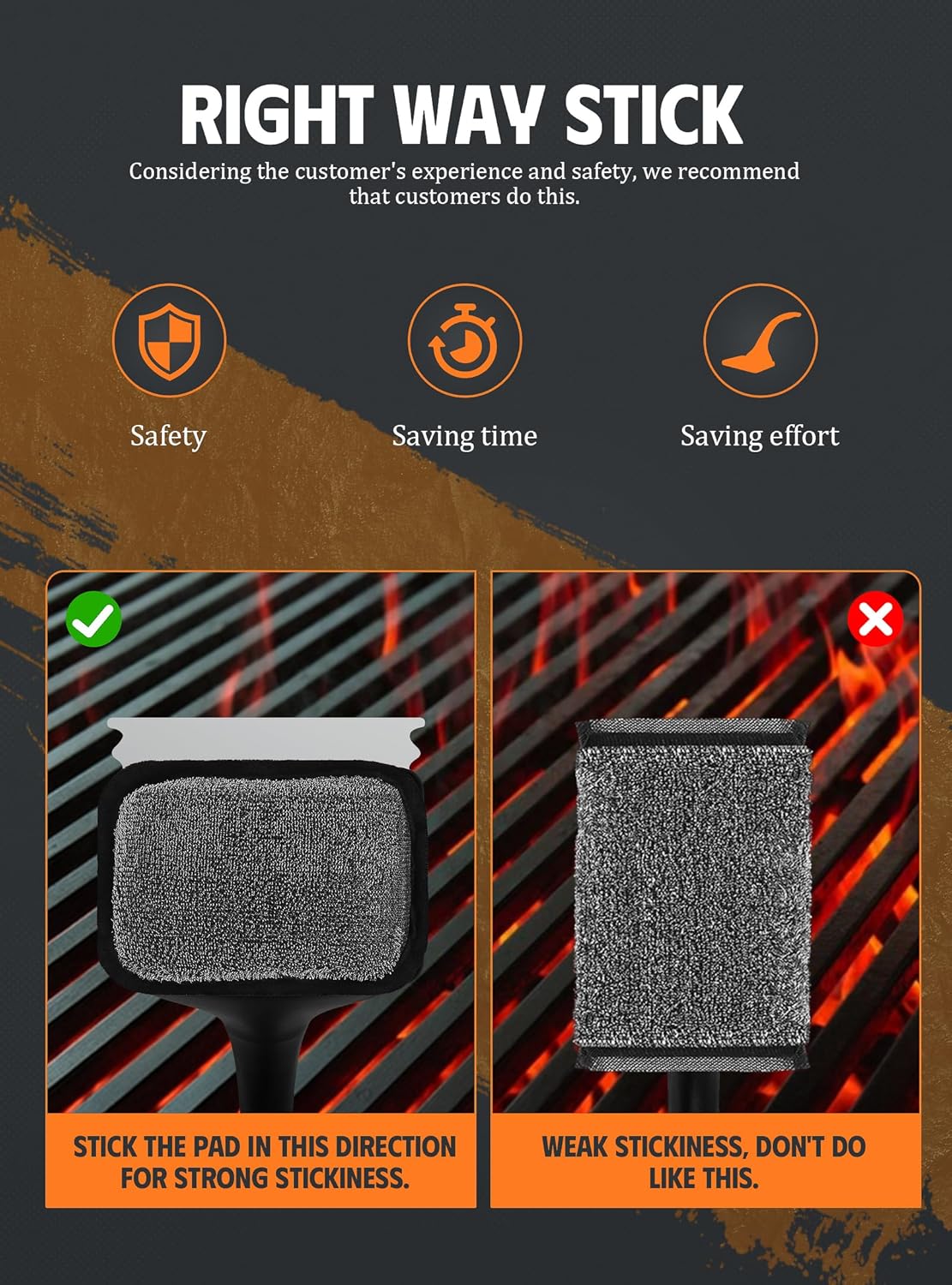 MEKER Grill Brush Replacement Pads - Ultra Safe Cleaning for Your Grill | 4-Pack