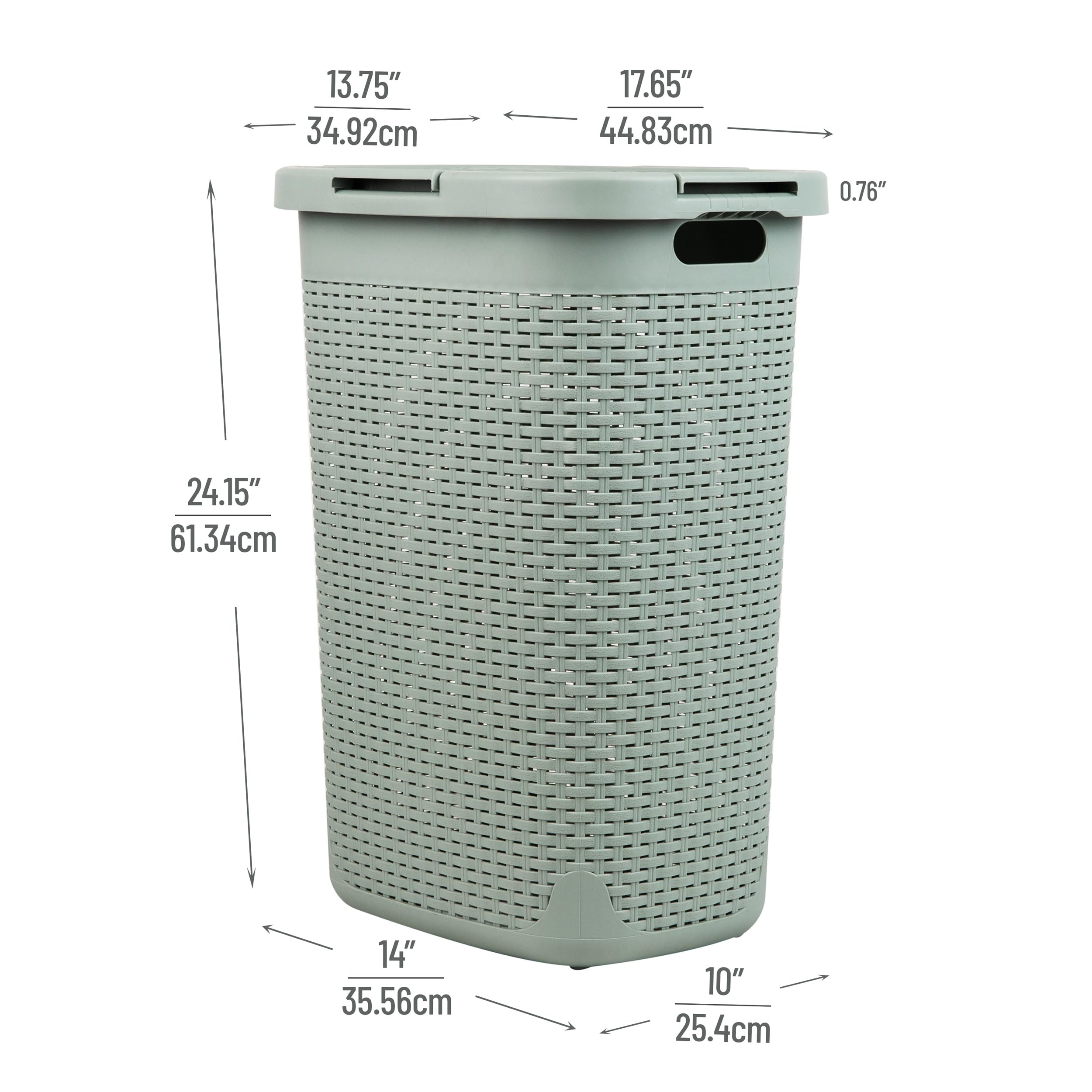 Mind Reader Slim Laundry Hamper with Lid, 60L Tall Clothes Basket, Narrow Tapered Design for Bathrooms, Closets and Laundry Rooms, Plastic, Mint