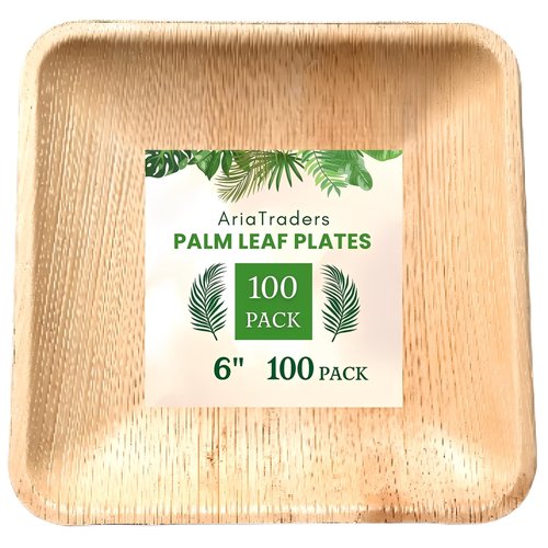 Palm Leaf Plates 6 Inch (100 Pack), Square Bamboo Plates Disposable, Eco-Friendly, Biodegradable & Compostable Bamboo Appetizer Plates, Perfect Dinnerware for Desserts, Snacks, Parties & Events