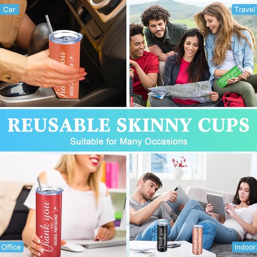 Sieral Thank You Gifts Appreciation Tumbler Employee Thank You for Being Awesome Stainless Steel Travel Tumbler 20 oz Graduation Gift Father Friends Mom Wife Coworker Women Men(Bright Colors,12 Sets)