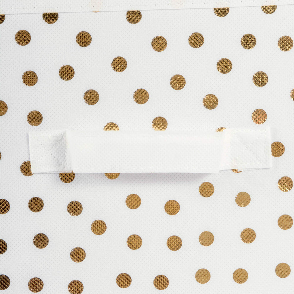DII Non Woven Polyester Storage Bin, Polka Dot, White & Gold, Small Set of 4