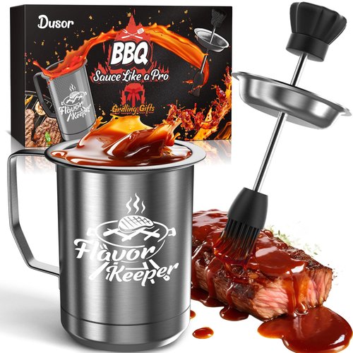 Dusor Gifts for Him Men Women BBQ Sauce Pot and Basting Brush Set, Father' s Day Gifts from Daughter Son Kitchen Gadgets, Grilling Gift for Men, Cooking Grilling Accessories Gift for Dad Husband