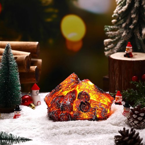 Glooglitter Flameless Fireplace Lights - 3D Realistic Log Flame Simulation | 3 Pcs Charcoal Decor