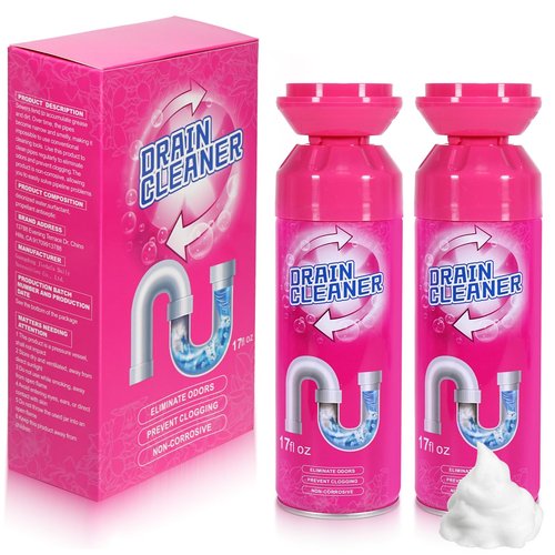 Foaming Drain Cleaner, Sink Cleaner and Deodorizer, Drain Clog Remover for Kitchen Sinks, Tubs, Shower Drains (2 Pcs)