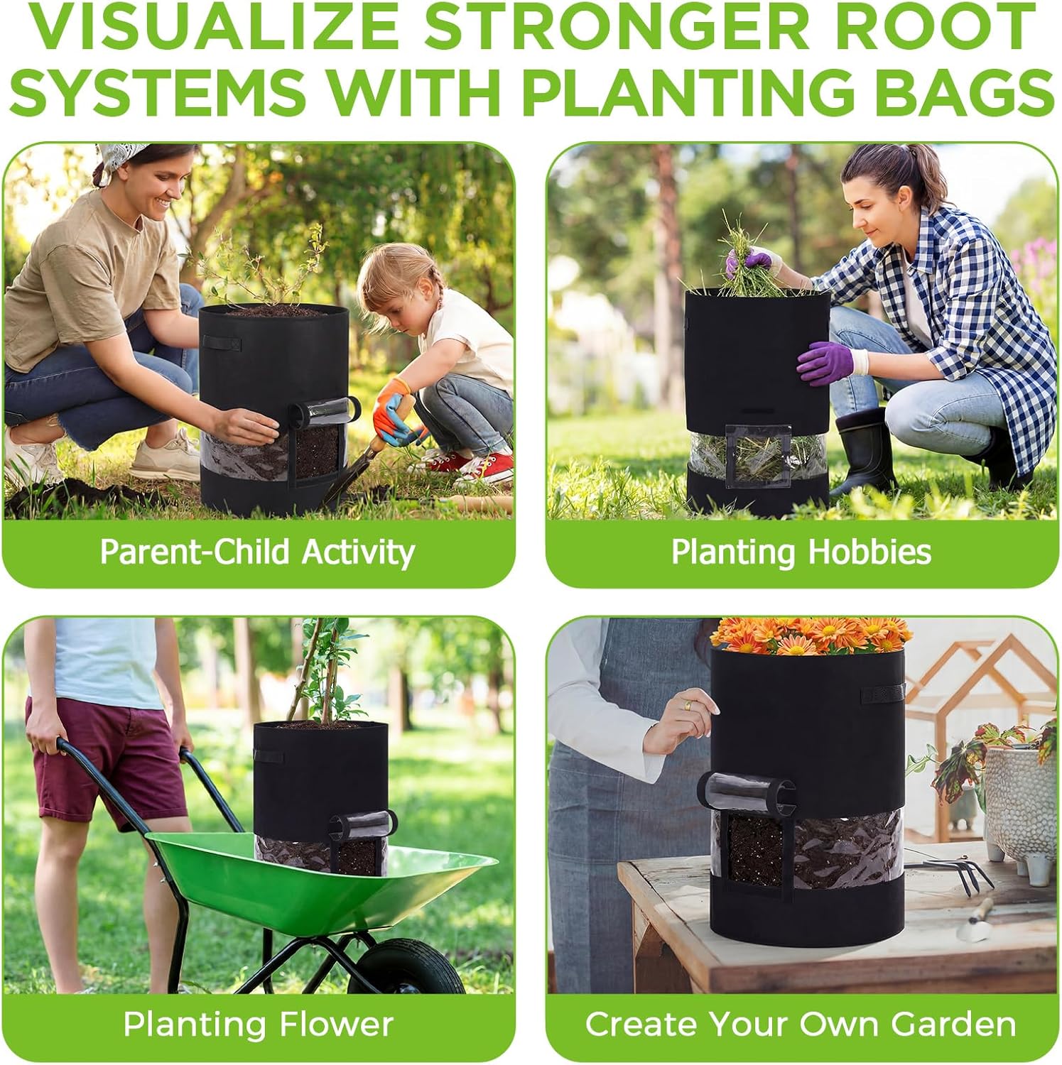 Baderke 30 Gallon Potato Grow Bags - 360° Visibility with Harvest Window & Handles | Black, Perfect for Tomatoes & Vegetables