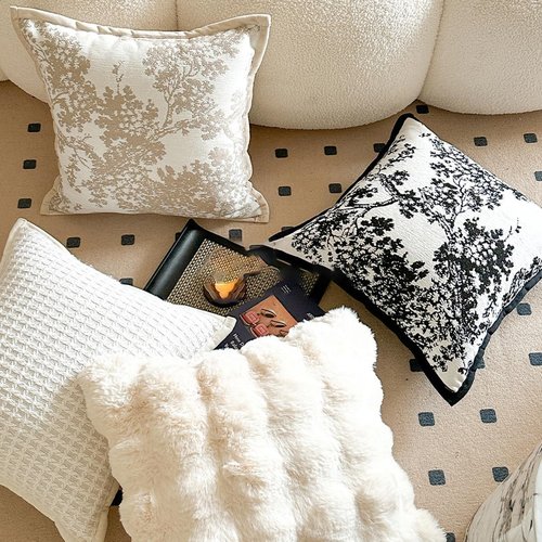 Croker Horse Throw Pillow Covers - Luxury White Beige Embroidery Pine Tree | 20x20 Inches for Sofa & Bedroom