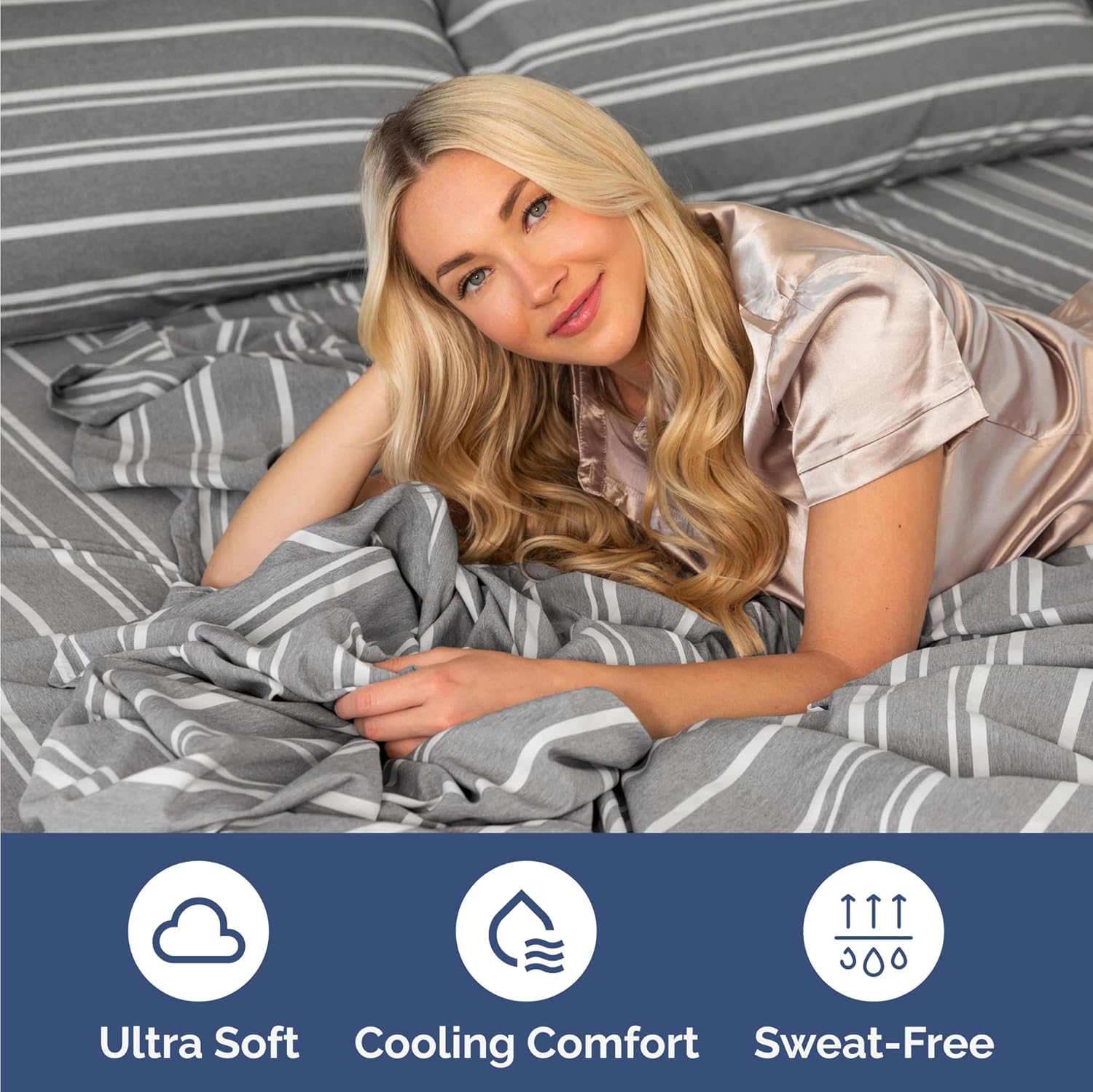 Skiennix Twin Size Sheet Set - Comfy Cooling Bed Sheets | Luxury Hotel Quality - Deep Pockets, Soft, Grey Stripes