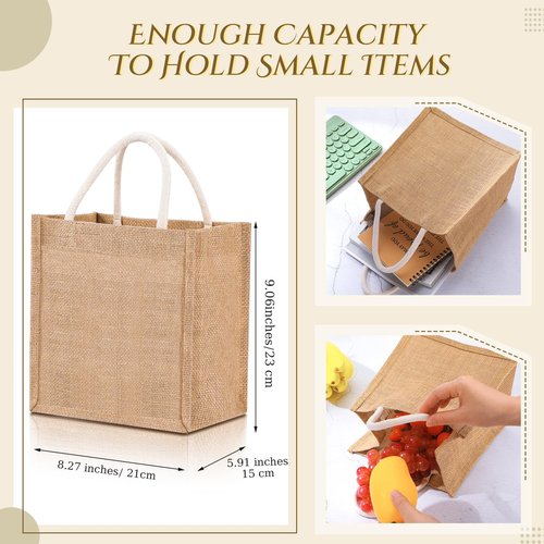 Cunno 24 Pcs Burlap Tote Bag Mini Jute Reusable Waterproof Bag with Handles Small Blank Canvas for Wedding Beach DIY Gift (Classic,8.27 x 9.06 x 5.91)