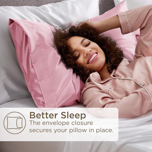 Bedsure King Size Satin Pillowcase Set of 4 - Pink Silky Pillow Cases for Hair & Skin, 20x36 Inches