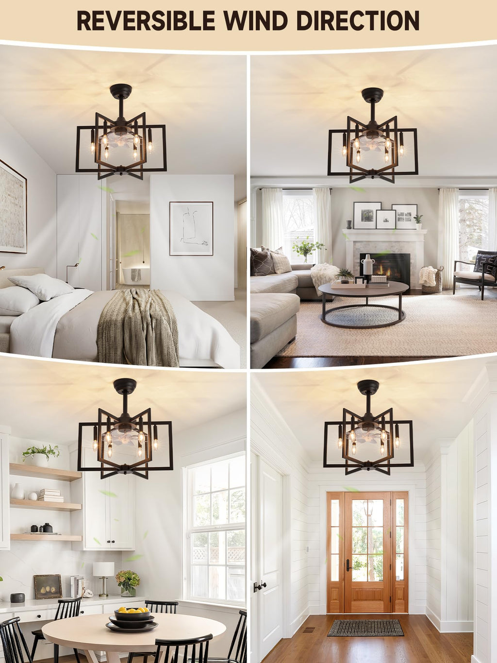 Jughtbo Black Chandelier Fan with，Farmhouse Rustic Ceiling Fan with Light and Remote, Adjustable Height, Rustic Chandeliers for Living Room, Bedroom, Hallway, Entryway Kitchen Lighting