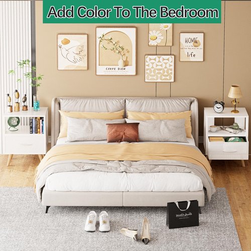 Aenuert Night Stand, White Kids Nightstand with Drawer, Nursery Side Table with Open Storage, 2-Tier Modern End Table, Bedside Table for Small Space, Living Room, Bedroom