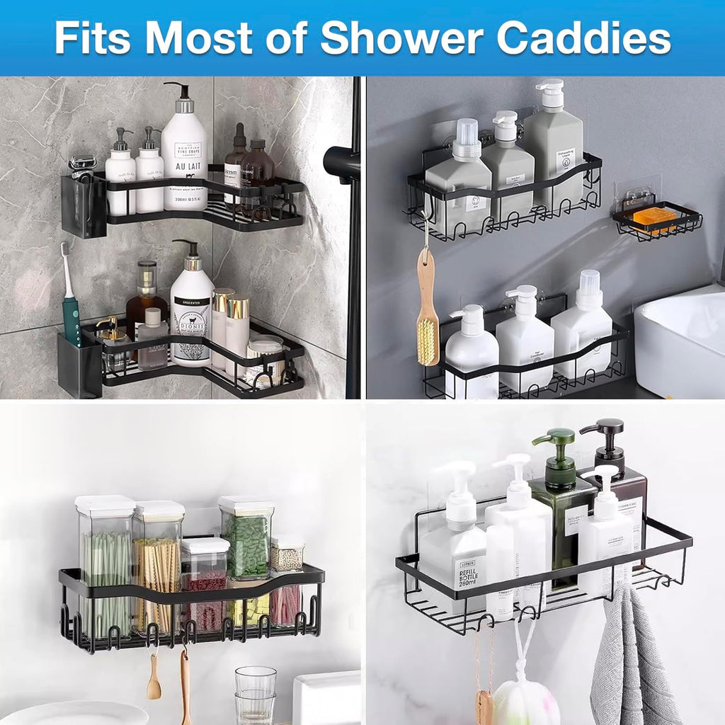 Skiennix Shower Caddy Adhesive Hooks - Strong Waterproof Replacement for Organizers | 14 Pcs Mix