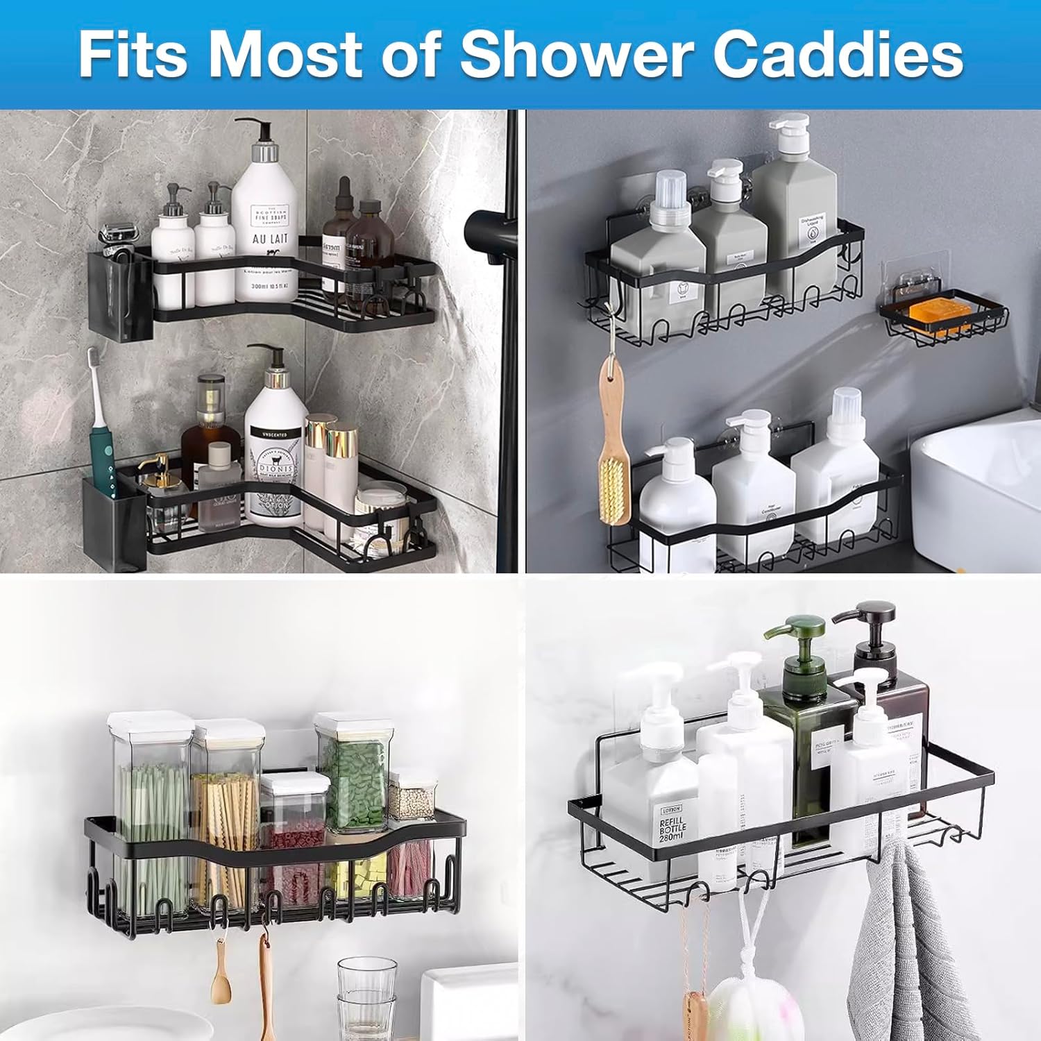 Skiennix Shower Caddy Adhesive Hooks - Strong Waterproof Replacement for Organizers | 14 Pcs Mix