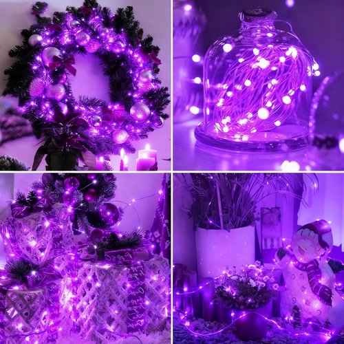 Fairy Lights 12 Pack - 7ft 20 LED Battery Operated Twinkle Lights | Waterproof Purple for Halloween & Holiday Decor
