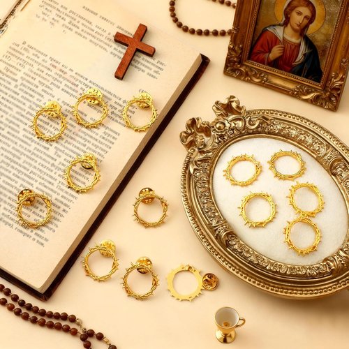 Kigeli Gold Crown of Thorns Lapel Pin - Elegant Easter Christian Brooch for Church Gifts & Sunday School