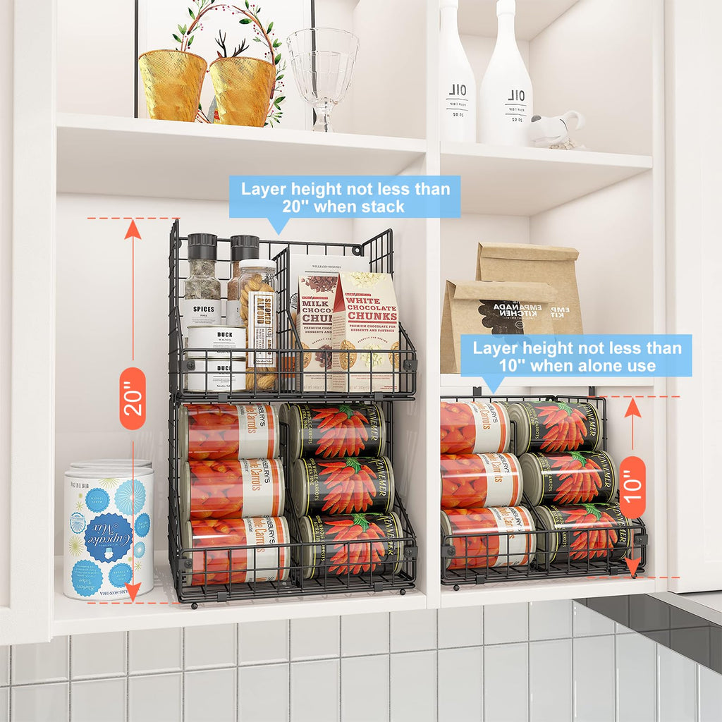 JKsmart 4 Pack Stackable Can Organizer for Pantry with Adjustable Dividers, Soda Can Organizer, Can Storage Dispenser Holds up to 56 Cans, Metal Wire Baskets Can Holder for Kitchen Cabinet Pantry
