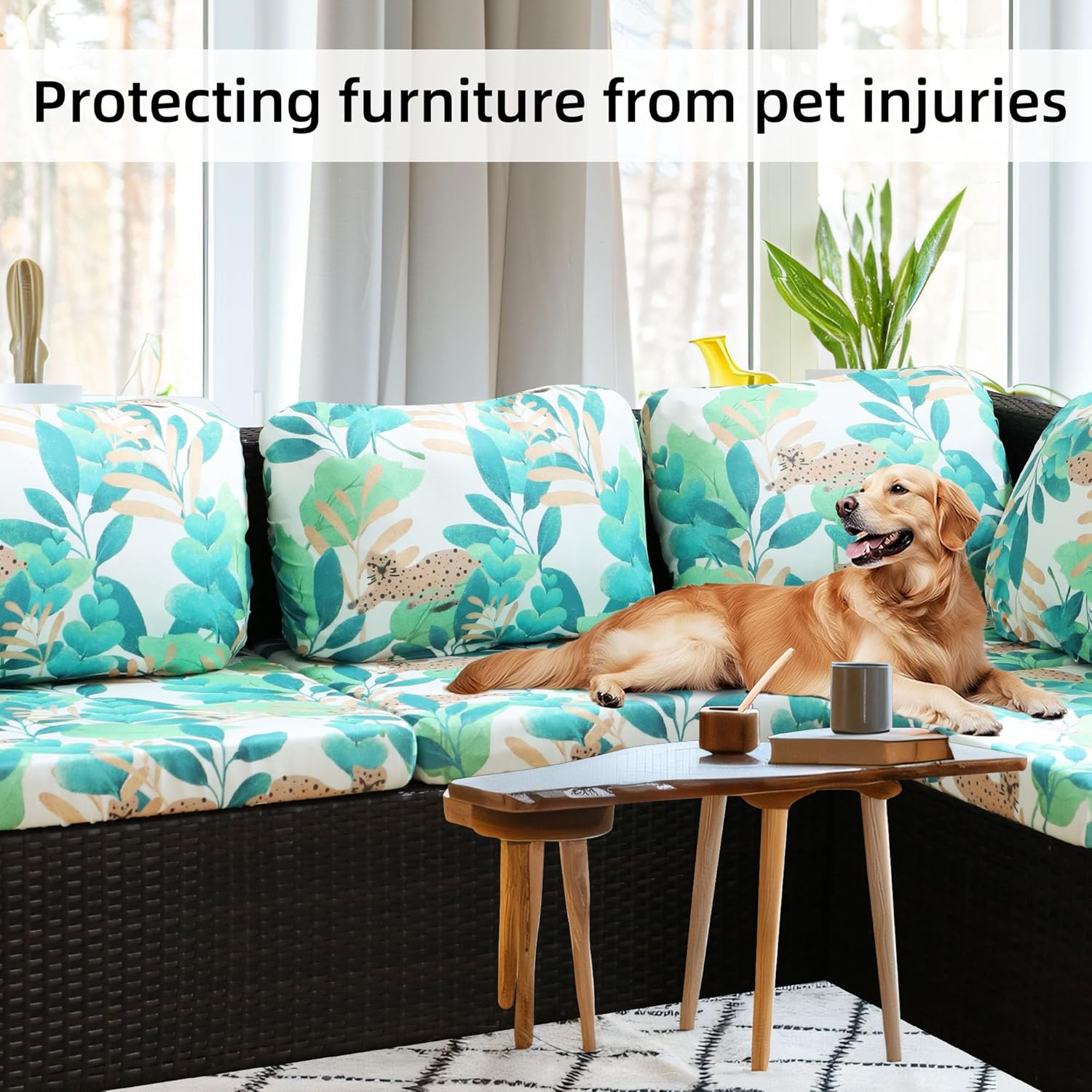 BIETYONE Outdoor Couch Cushion Covers - 8Pcs Washable & Reusable Leopard Slipcovers for Patio Furniture