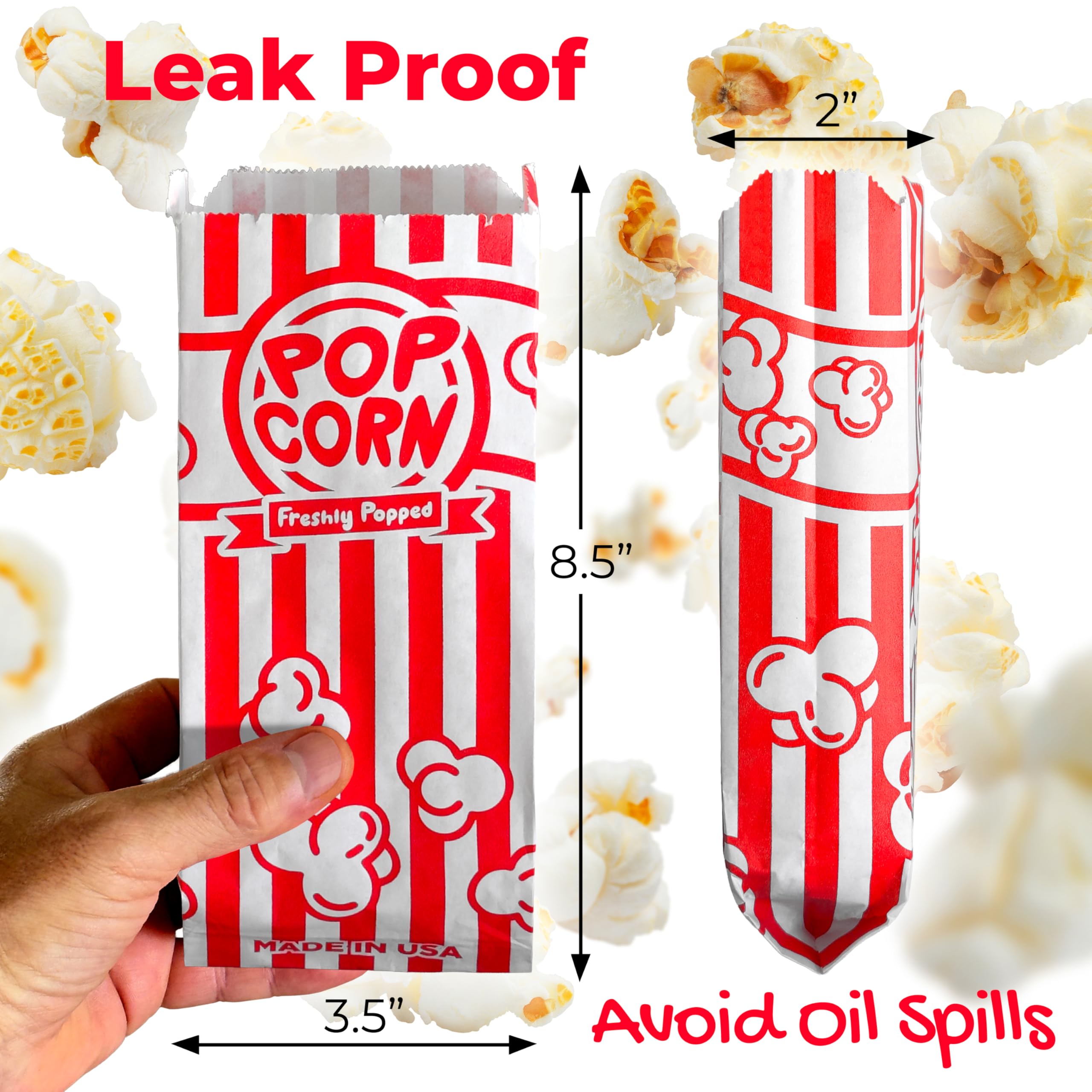 Popcorn Bags Bulk, 500 Pack - 1 oz Small Paper Popcorn Bags Individual Sleeves for Pop Corn Machine, Carnival, Party, Movie Night Essentials