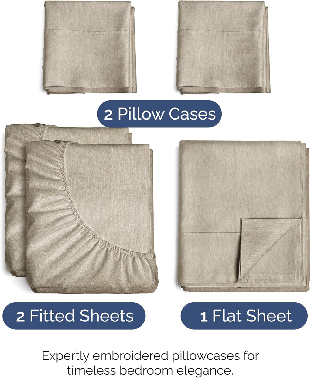 Skiennix Split King Size 5-Piece Sheet Set - Comfy, Breathable & Cooling Luxury Bedding - Deep Pockets, Wrinkle-Free, Beige